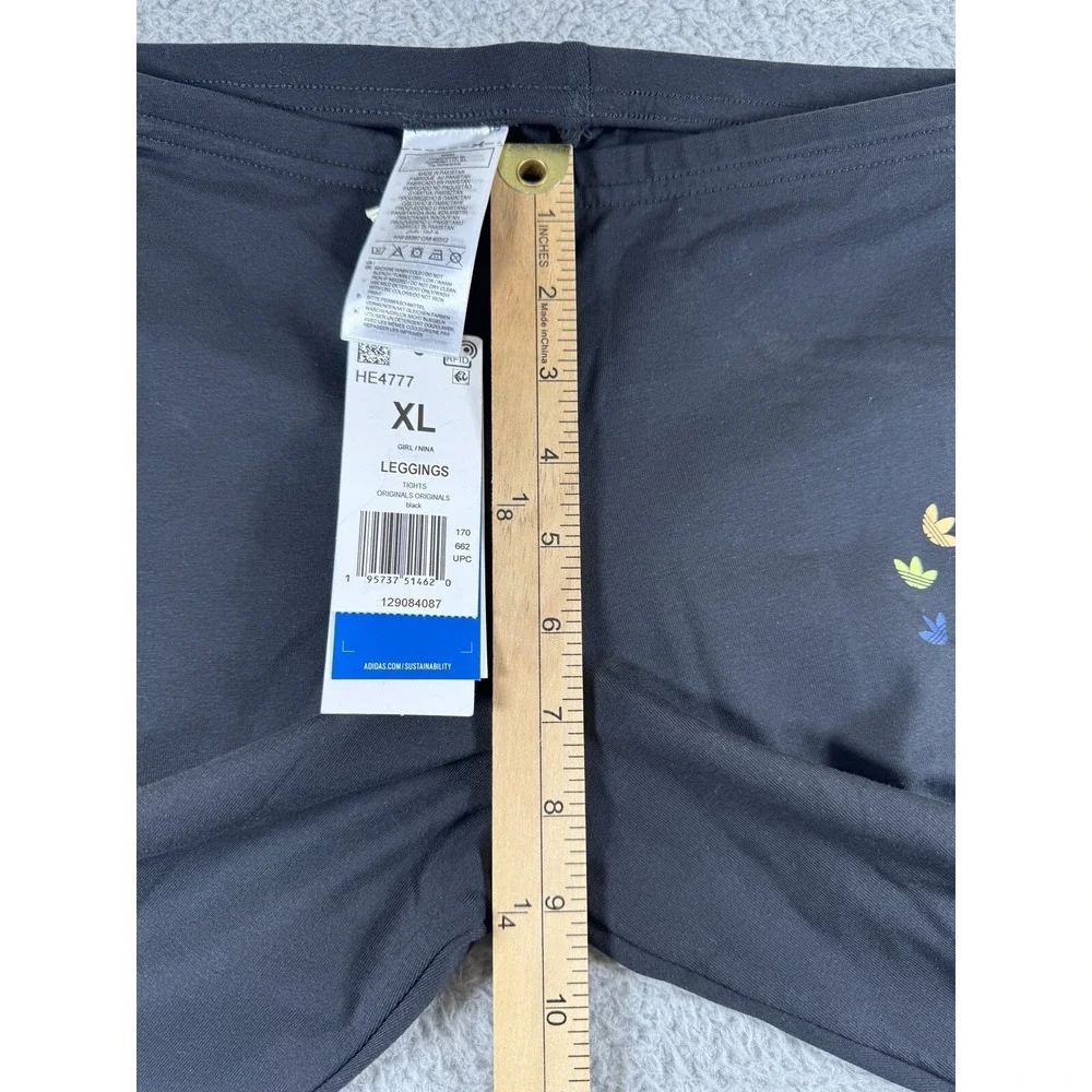 NEW Adidas Originals Leggings Girls XL 14-15Y Black Trefoil Logo HE4777
